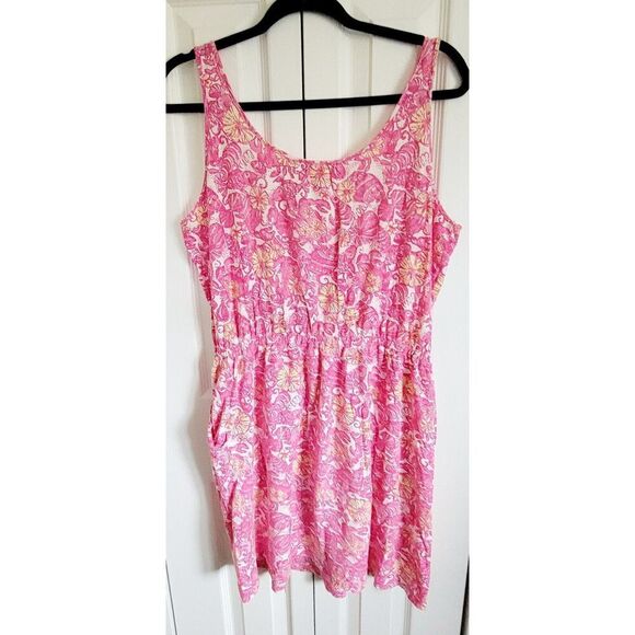 Lilly Pulitzer L Kori Dress Sun Dress  Pink Yellow Fish Sealife Pockets *Defect* - Picture 2 of 7